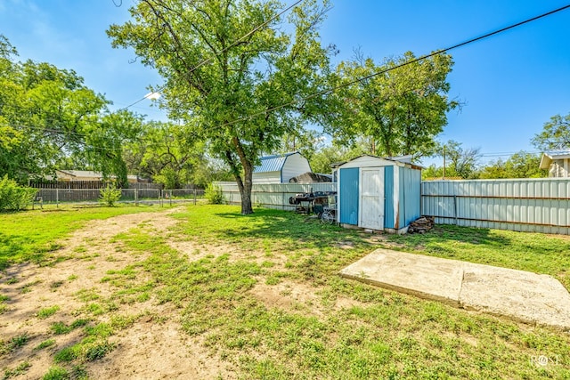 view of yard featuring a shed