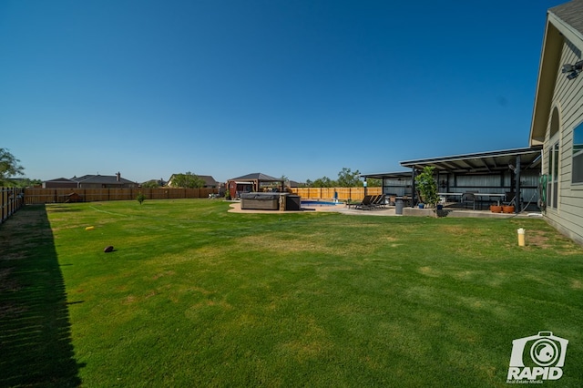 view of yard with a patio, a fenced backyard, and a fenced in pool