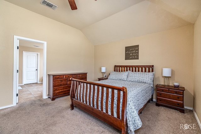 3926 Caroline Ln, San Angelo, TX 76904 - bedroom featuring carpet flooring, lofted ceiling, and a ceiling fan