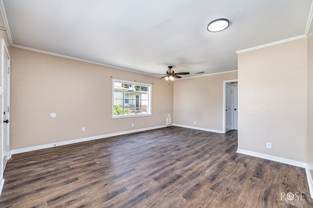 2105 Coleman St, San Angelo, TX 76901 - spare room with ornamental molding, a ceiling fan, and dark wood finished floors