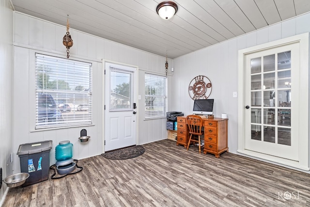 1601 S Jackson St, San Angelo, TX 76903 - office area with healthy amount of natural light, wood finished floors, and wooden ceiling
