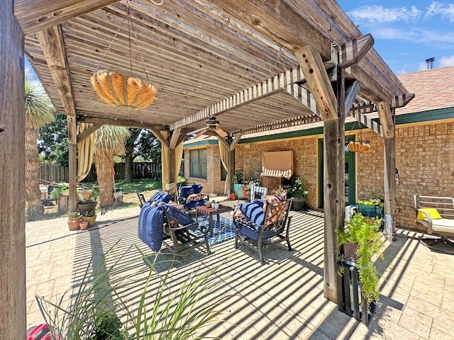 675 Buffalo Ln, San Angelo, TX 76901 - view of patio / terrace featuring a pergola, an outdoor hangout area, and ceiling fan