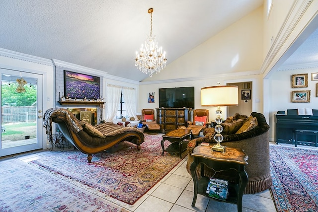3626 Willowbrook Dr, San Angelo, TX 76904 - tiled living area with ornamental molding, an inviting chandelier, and a healthy amount of sunlight