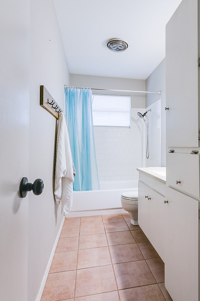 3634 Old Post Cir, San Angelo, TX 76904 - full bathroom with shower / bath combination with curtain, toilet, vanity, and tile patterned flooring