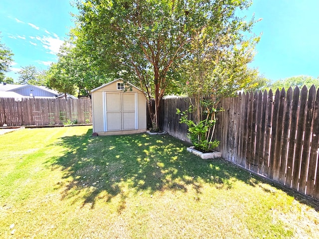 view of yard with a storage unit