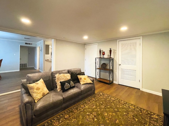 living room featuring dark hardwood / wood-style flooring