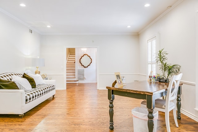 2622 Oxford Ave, San Angelo, TX 76904 - home office featuring light wood-style floors, recessed lighting, baseboards, and ornamental molding