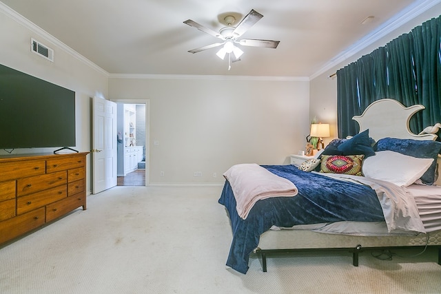 2622 Oxford Ave, San Angelo, TX 76904 - bedroom with crown molding, carpet floors, baseboards, and ceiling fan