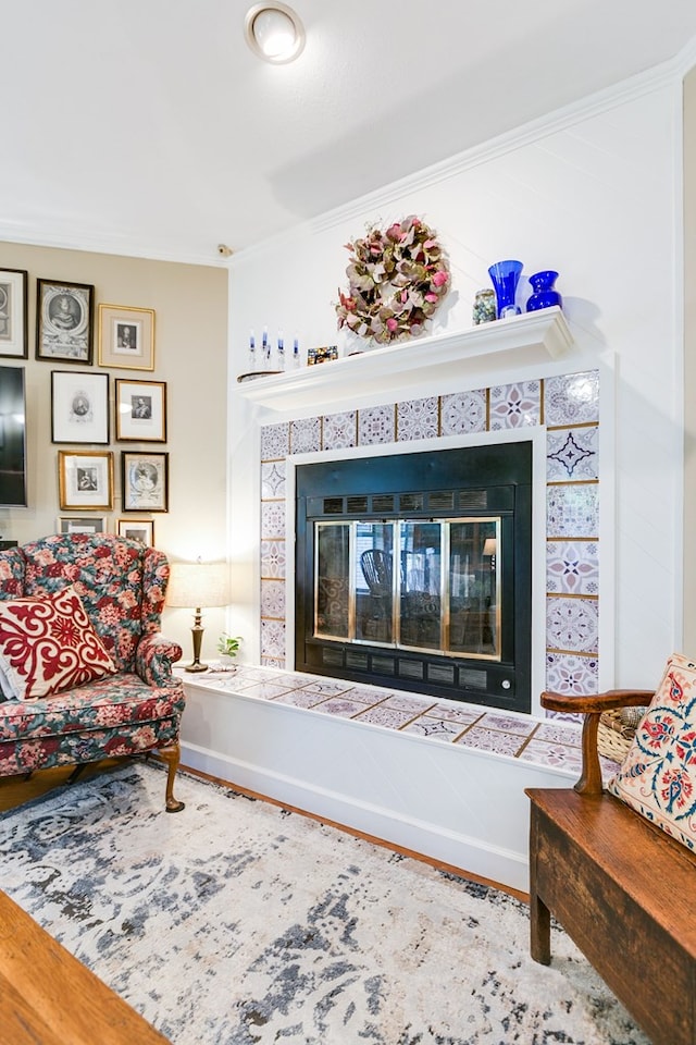 4929 Bermuda Dr, San Angelo, TX 76904 - living room featuring a tile fireplace and ornamental molding