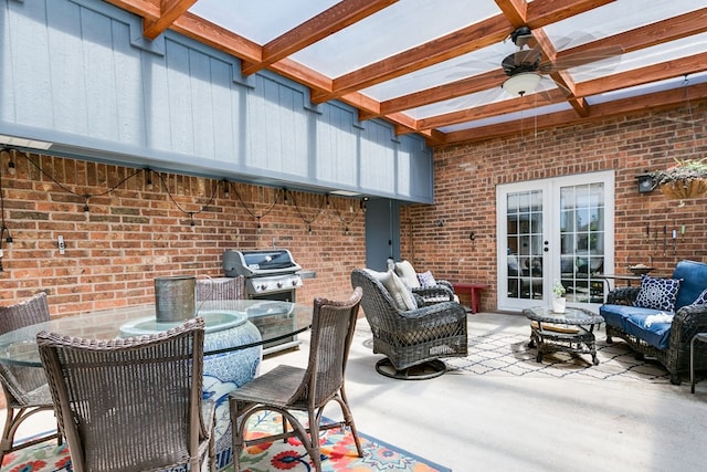 4929 Bermuda Dr, San Angelo, TX 76904 - view of patio featuring french doors, a grill, ceiling fan, an outdoor living space, and outdoor dining area