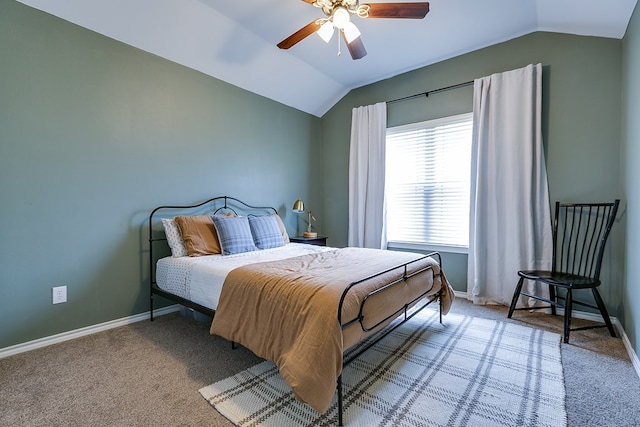 2873 Joshua St, San Angelo, TX 76905 - carpeted bedroom featuring vaulted ceiling, baseboards, and a ceiling fan