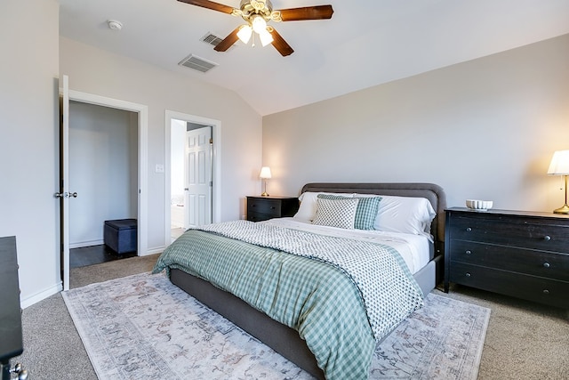 2873 Joshua St, San Angelo, TX 76905 - carpeted bedroom featuring lofted ceiling, baseboards, and a ceiling fan