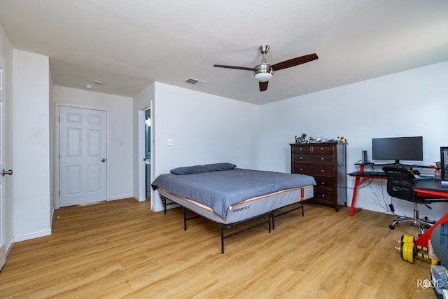 bedroom featuring ceiling fan and light hardwood / wood-style floors