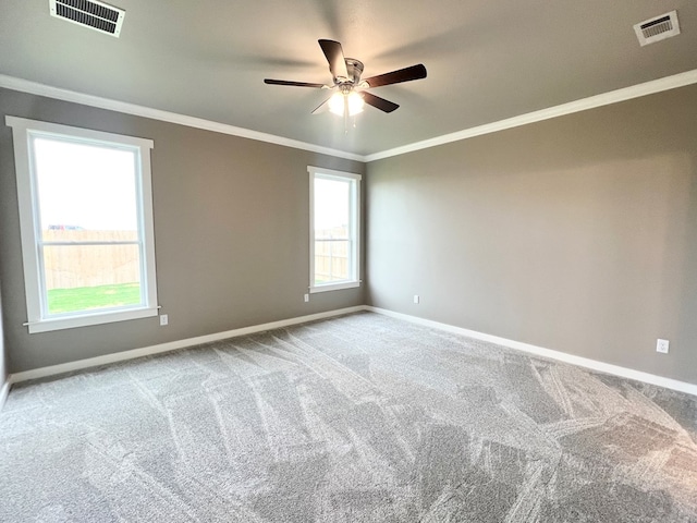 3962 Ruth Ln, San Angelo, TX 76904 - empty room featuring baseboards, ceiling fan, carpet, and ornamental molding