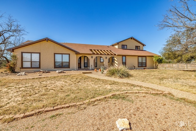 view of front of property with fence and stucco siding