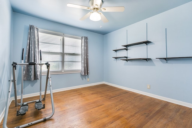 2650 Rice Ave, San Angelo, TX 76904 - workout room with a ceiling fan, baseboards, and wood finished floors