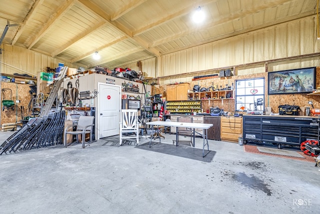 garage featuring a workshop area