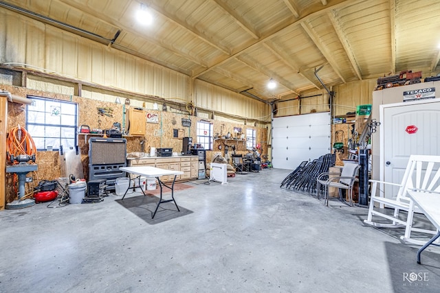 garage featuring a workshop area