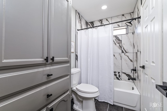 3421 Clearview Dr, San Angelo, TX 76904 - bathroom with tile patterned flooring, shower / bath combo with shower curtain, and recessed lighting