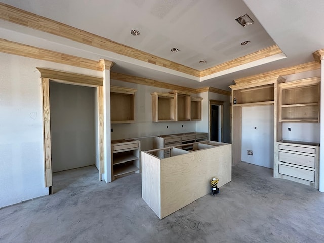 kitchen with a tray ceiling