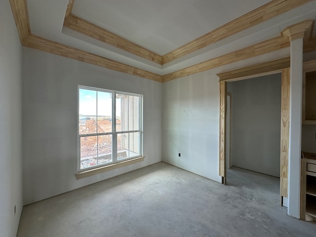 unfurnished room featuring a tray ceiling