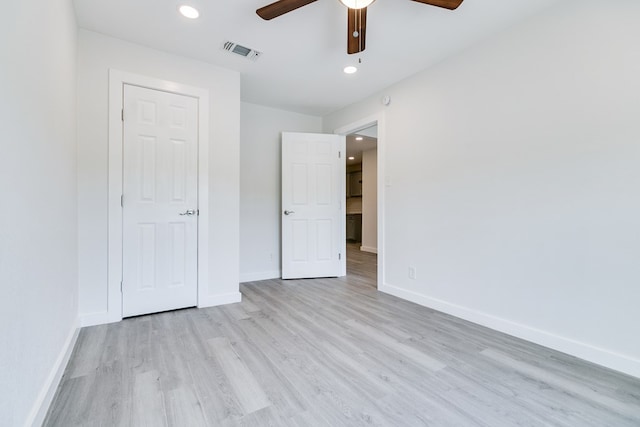 2624 Dallas St, San Angelo, TX 76903 - unfurnished bedroom with light wood-style flooring, recessed lighting, baseboards, and a ceiling fan