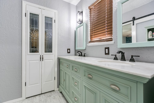 bathroom with vanity and hardwood / wood-style flooring