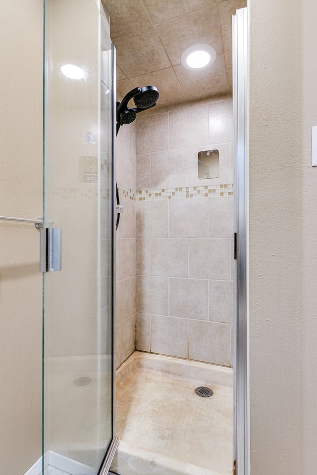 bathroom featuring a shower with shower door