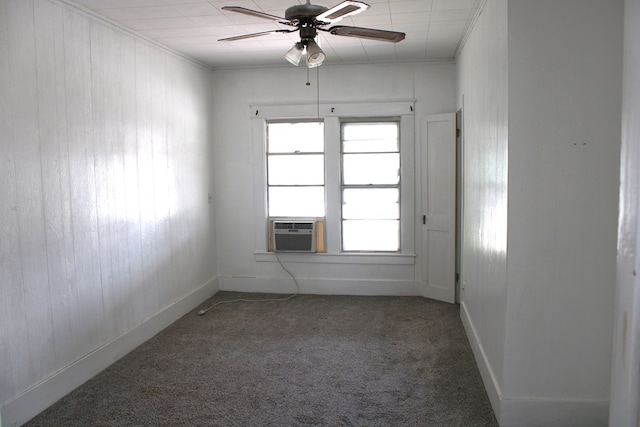1002 Broadway St, Ballinger, TX 76821 - unfurnished room with carpet, cooling unit, a ceiling fan, and ornamental molding