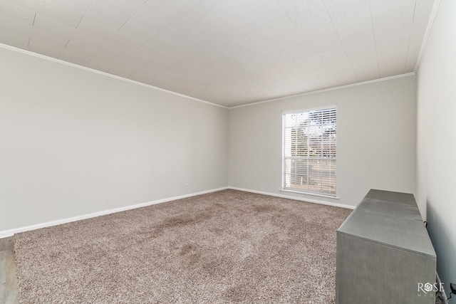 spare room featuring crown molding and carpet