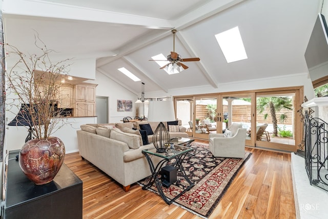 3110 Palo Duro Dr, San Angelo, TX 76904 - living room featuring a skylight, ceiling fan, light wood finished floors, and healthy amount of natural light