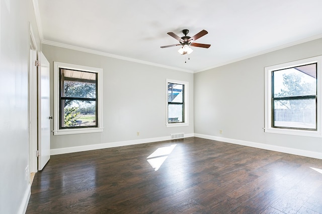 spare room featuring ornamental molding and a wealth of natural light