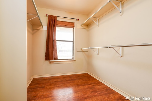 walk in closet with wood finished floors