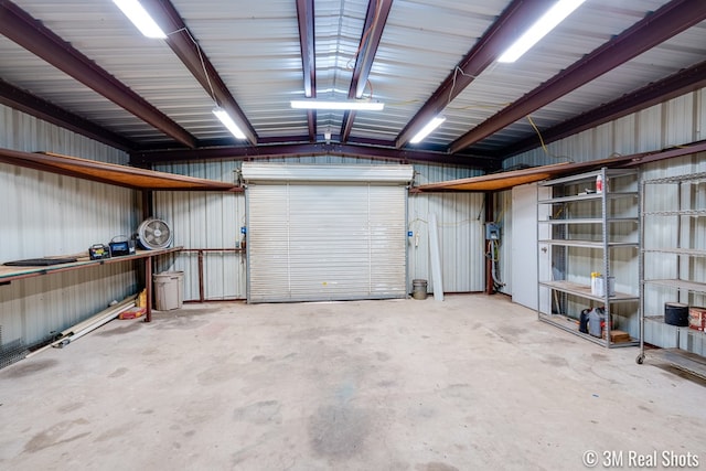 garage with metal wall