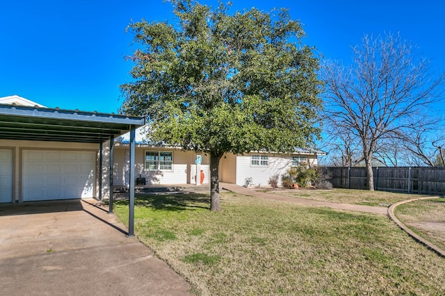 view of yard with a garage