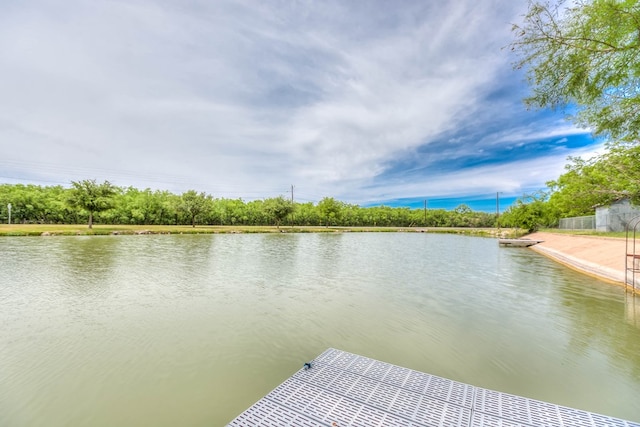 view of dock with a water view