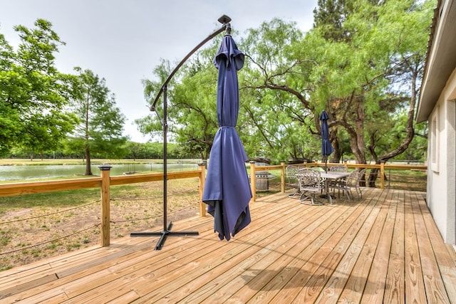 wooden terrace with a water view