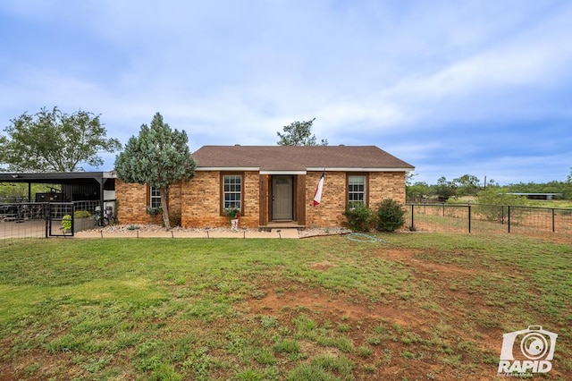 view of front of home with a front yard