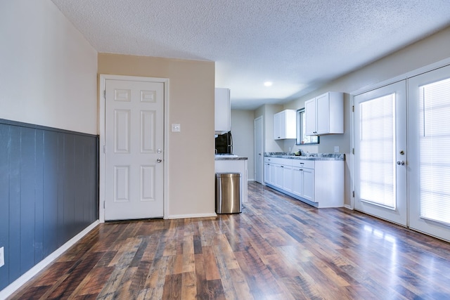 kitchen with white cabinetry, dark wood-type flooring, and french doors