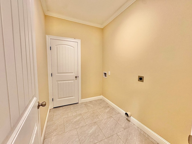 washroom featuring crown molding, electric dryer hookup, and washer hookup