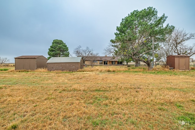 view of yard with a storage shed