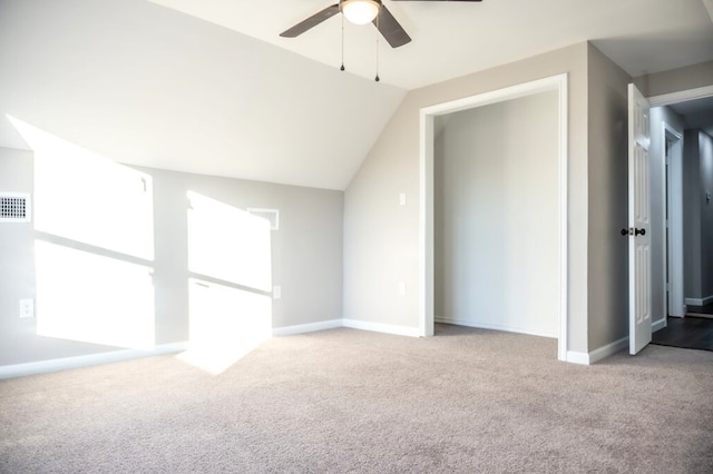 6622 Knickerbocker Rd, San Angelo, TX 76904 - additional living space featuring light carpet, a ceiling fan, lofted ceiling, and baseboards