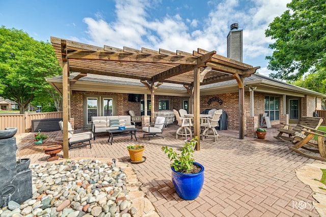 5531 Woodbine Ln, San Angelo, TX 76904 - view of patio featuring a pergola, outdoor lounge area, and fence