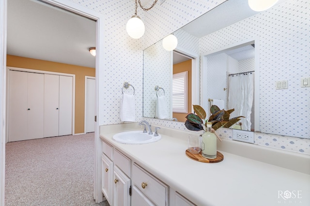 bathroom featuring vanity and a shower with curtain