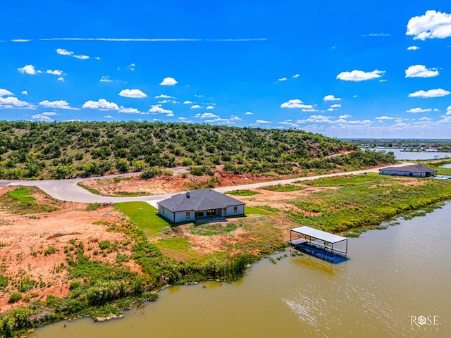 aerial view featuring a water view