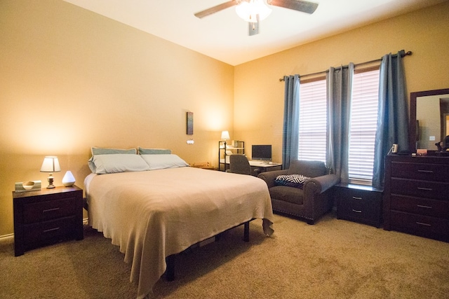 bedroom with carpet floors and ceiling fan