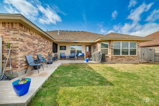5033 Scarlet Oak Ln, San Angelo, TX 76904 - back of house featuring brick siding, a patio, ceiling fan, and outdoor lounge area
