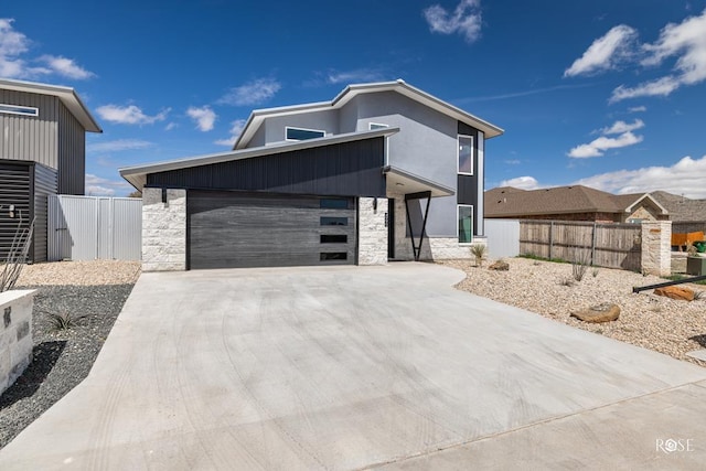 contemporary home featuring a garage