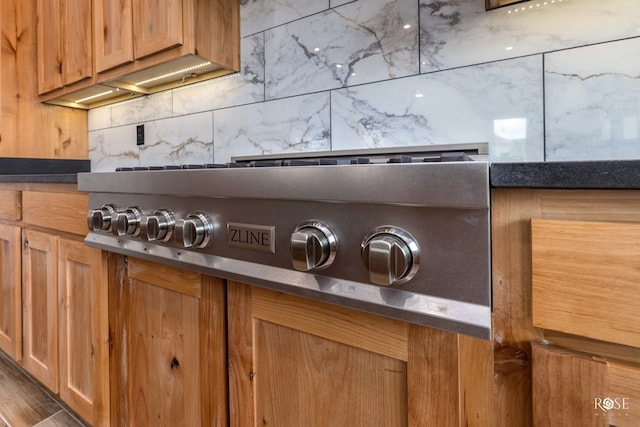 details featuring gas cooktop and backsplash