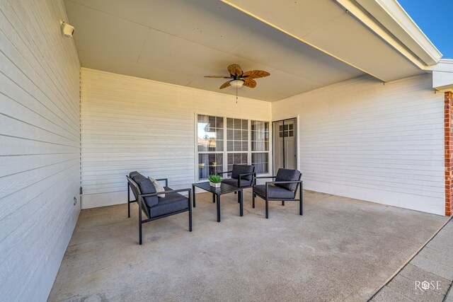 view of patio / terrace with ceiling fan and an outdoor hangout area